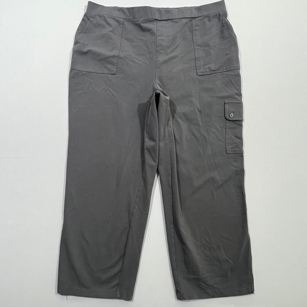 Susan Graver Weekend Cargo Pants Elastic Waist Straight‎ Gray Womens 1XT